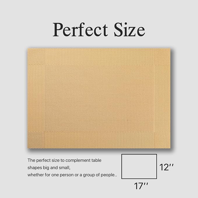 Placemats Set of 6 - Easy Clean Woven Vinyl Placemats for Dining Table, Indoor/Outdoor Place Mats, Washable PVC Table Mats(Gold Cube)