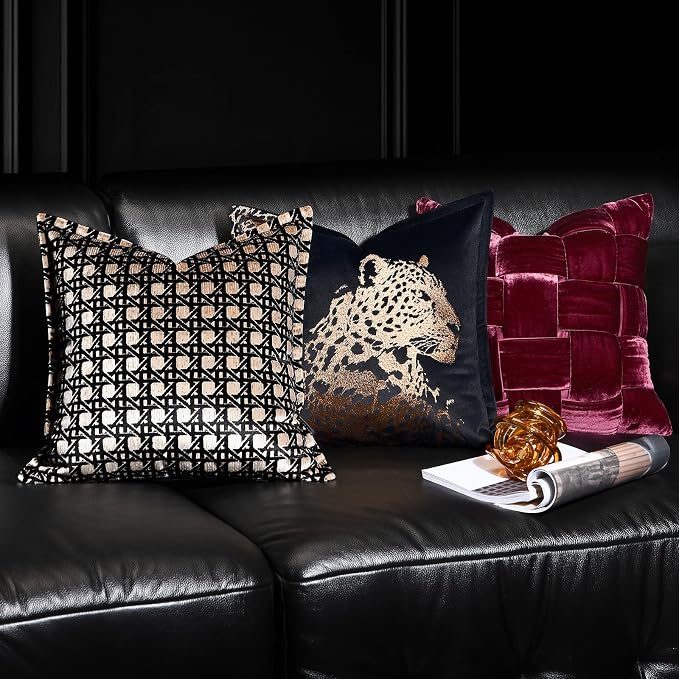 Throw Pillow Cushion Cover 18x18 inches, Gold Geometric Openwork Pattern Pillowcases, Modern Luxury Living Room Sofa Square Pillow Covers for Bed Couch Sofa Bedroom