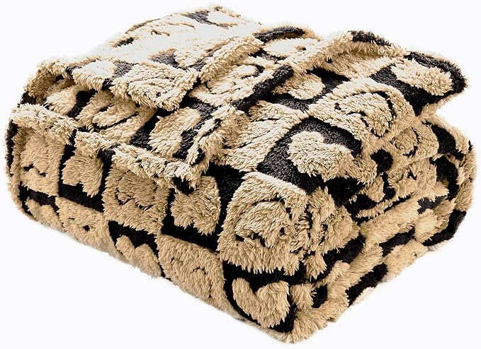 FY FIBER HOUSE Throw Blankets with Heart Checkered,Soft Warm Blankets for Lover Mom Father Gifts,Washable Lightweight Fuzzy Blanket for Couch Sofa Bed Office All Season(Black Brown,60"x80")
