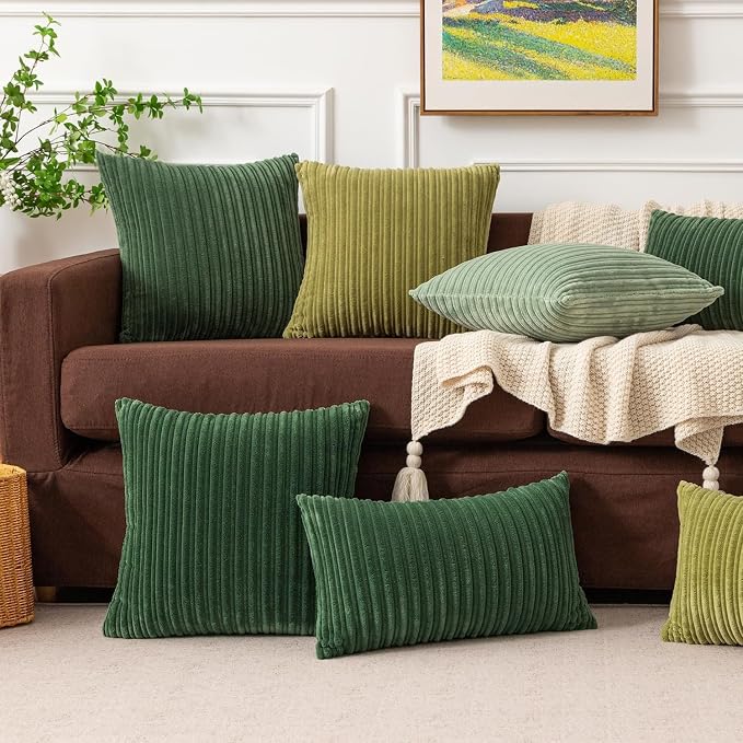 Kevin Textile Striped Corduroy 12”x20” Pillow Covers 2 Pack, Xmas Green