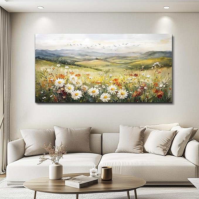 FUHAIHUA Canvas Wall Art For Living Room Large Framed Wall Decor For Office Modern Bedroom Decorations Prairie Flowers Landscape Pictures Farmhouse Paintings Artwork Aesthetic Home Decor 30" x 60"