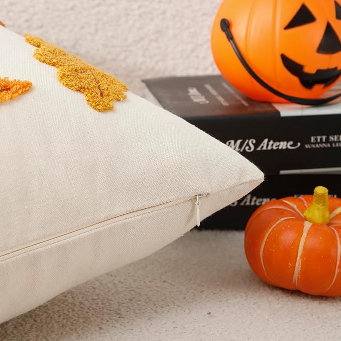 Fall Throw Pillow Covers 20x20 Set of 2, Autumn Thanksgiving Leaf Leaves Decorative Embroidery Velvet Cushion Cases Decor Home Decorations for Couch Patio Furniture Bed Room Livingroom Sofa Porch