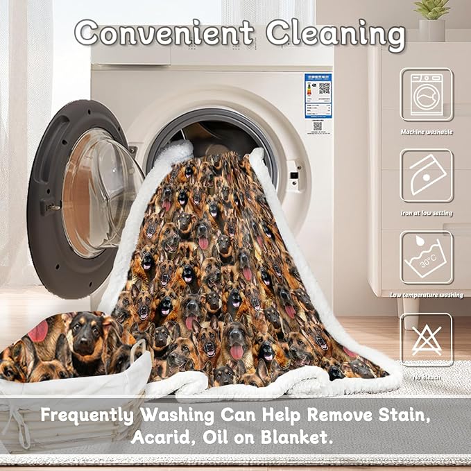BlessLiving Fuzzy Dogs Blanket for Kids Adults Cute Puppy Fleece Blanket Reversible Animal Pattern Sherpa Throw (German Shepherd Dog,Throw, 50 x 60 Inches)
