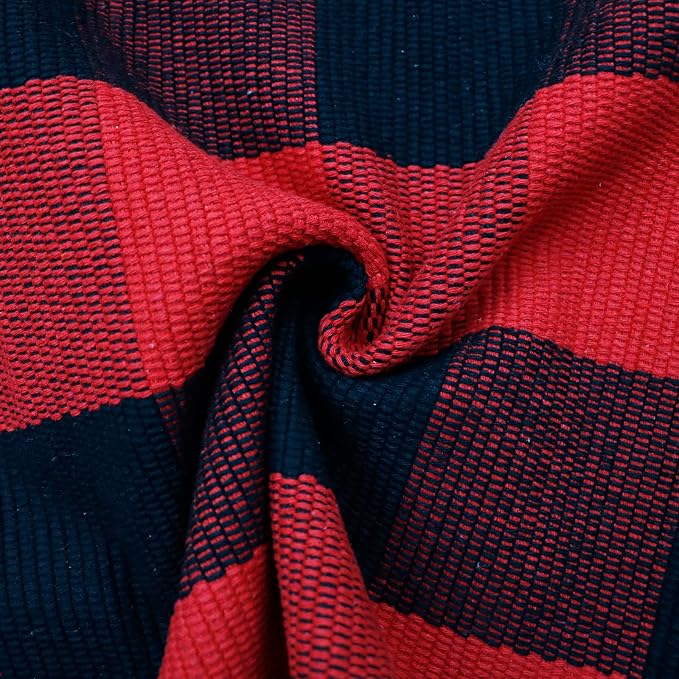 Red and Black Plaid Rug, 3'x5' Check Outdoor Front Door Decorative Mat, Cotton Woven Rug for Layered Door Mats Washable Carpet for Porch, Entryway, Farmhouse, Christmas, Halloween