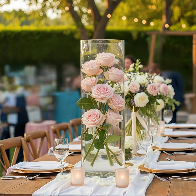 Clear Acrylic Cylinder Flower Vase Large Plastic Centerpieces Vase | Tall Shatterproof Unbreakable Transparency Vase Lightweight Easy Clean Home Decor Floral Arrangement, Hydroponics