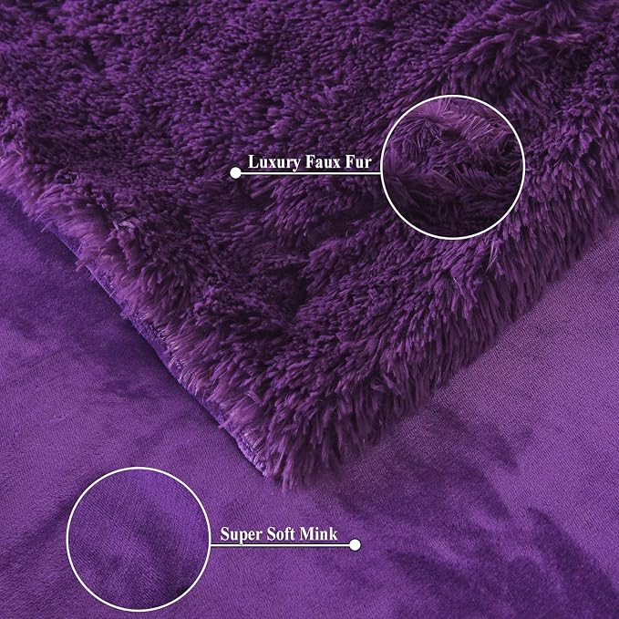 GONAAP Fuzzy Faux Fur Throw Blanket for Couch, Purple, 50"x60" | Warm Cozy Plush Shaggy Decorative Reversible Thick Non-Heated Fleece Blanket for Sofa Bed, Gift for Women Men, All Season Use