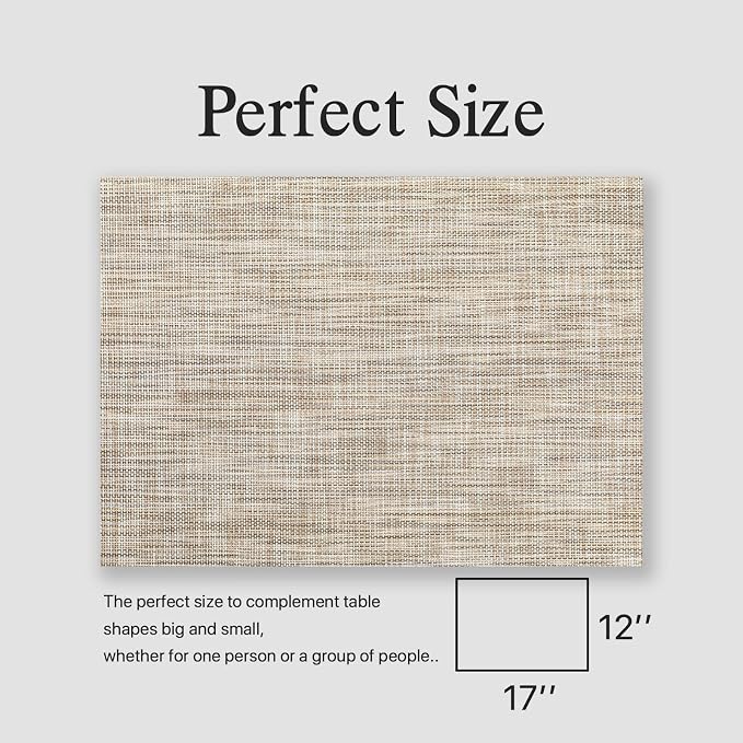 Placemats Set of 12 - Easy Clean Woven Vinyl Placemats for Dining Table, Indoor/Outdoor Place Mats, Washable PVC Table Mats(Caramel)