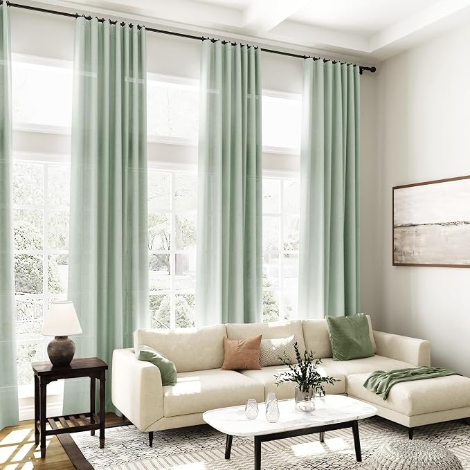 Aqua Green Linen Curtains 84 Inch Length 2 Panels Set for Living Room Rod Pocket Back Tab Light Filtering Window Drapes for Bedroom Dining Room Protect Privacy Modern Farmhouse Decor 52x84