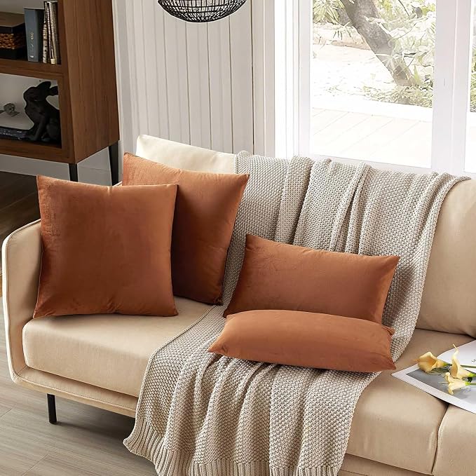 JUSPURBET 28x28 Euro Velvet Throw Pillow Covers Set of 2,Mocha Mousse