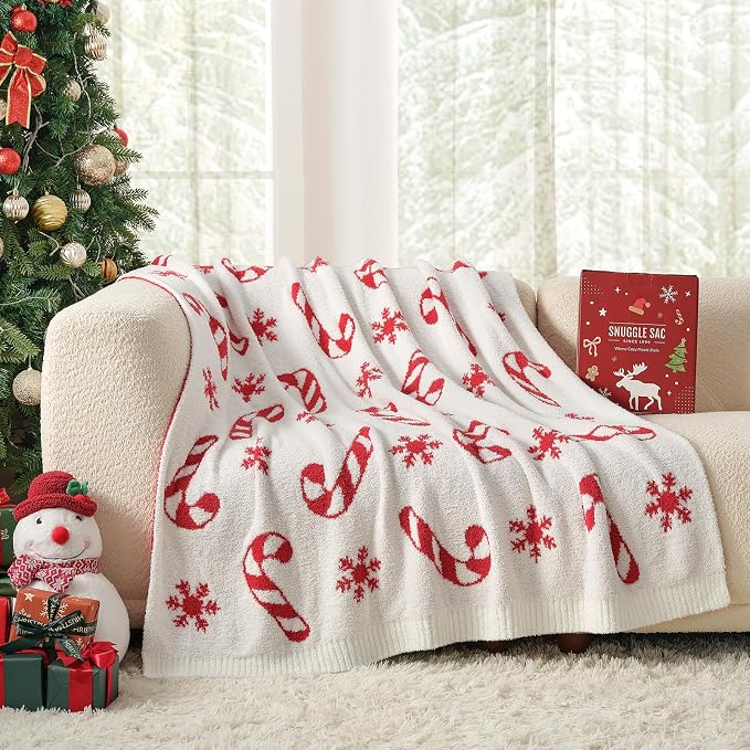 Snuggle Sac Christmas Throw Blanket Fairy Isle Candycane 50x60 inches, Ultra Soft Cozy Gift Throw Blanket for Couch, Sofa and Bed for Xmas