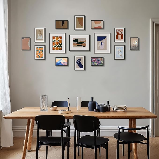 eletecpro Aluminum Gallery Wall Frame Set of 15 with Glass Cover, Black | Including 3Pcs 8x10, 6Pcs 5x7, 6Pcs 4x6 Photo Frames, Multiple Sizes Picture Frames Collage Wall Decor or Tabletop Display