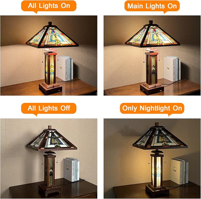 Capulina Tiffany Lamp Mission Brown Stained Glass Table Lamp 3-Light
