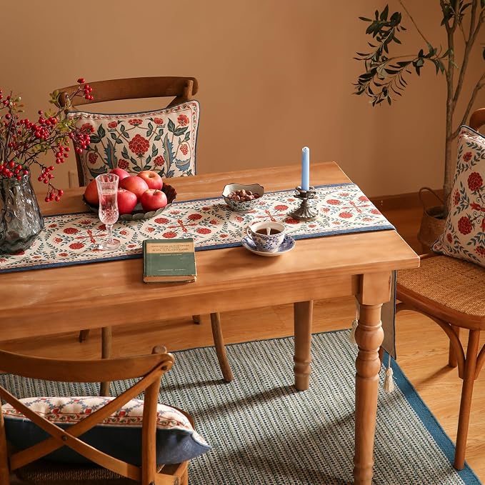 Patdrea Designer French Elegant Linen Table Runner,12"X87"-Puno B | Vintage Tablerunner 87 Inches Long,Colorful Floral Pattern,Decorative Runner for Dining Room Living Room Banquet