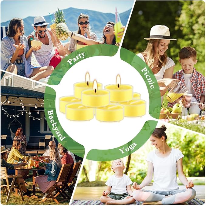 3.5-Hour 100Pack Yellow Tealight Candles, Outdoor and Indoor Summer Scented Candle,Natural Soy Wax Candle for Home Patio Garden Yard Balcony,BBQ Birthday Emergency