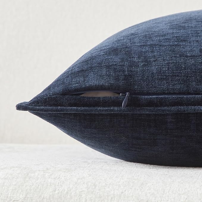 JUSPURBET 22x22 Chenille Decorative Throw Pillow Covers Set of 2,Navy Blue | Cozy Soft Cushion Covers Case with Hidden Zipper for Couch Sofa Bed Home Decor Living Room
