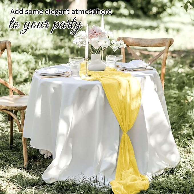 10 Pack Light Yellow Cheesecloth Table Runner 17x108 Inch Boho Gauze Cheese Cloth Table Runners for Wedding Party Baby Shower Birthday Home Decor