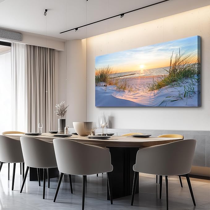 Wall Art For Living Room Large Size Wall Decorations Pictures Blue Sun Beach Grass Ocean Landscape Painting Office Wall Decor Canvas Prints Ready To Hang For Home Decoration Works Of Art 24" X 48"