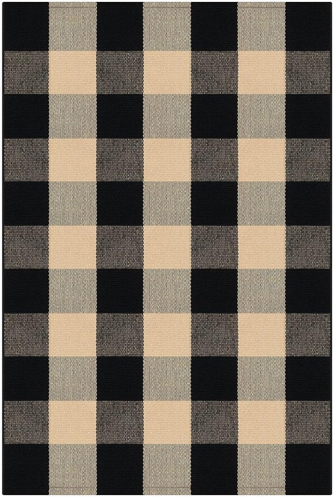 KOZYFLY Buffalo Plaid Area Rugs 2.3x3.6 Ft Front Door Mat, Brown and Black | Washable Front Door Rug, Woven Cotton Outdoor Rug, Indoor Small Rug for Front Porch Kitchen Entryway, Checkered Welcome Mat