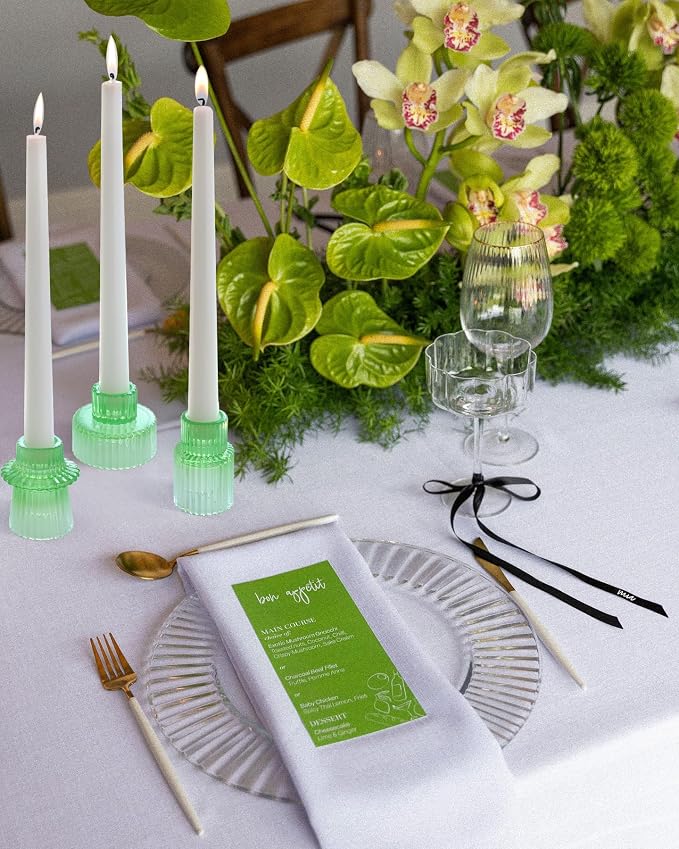 Vixdonos Colorful Glass Candlestick Holders Tealight Candle Holder Set for Table Centerpieces, Wedding Decor and Dinner Party (3 Pcs, Green White Gradient)