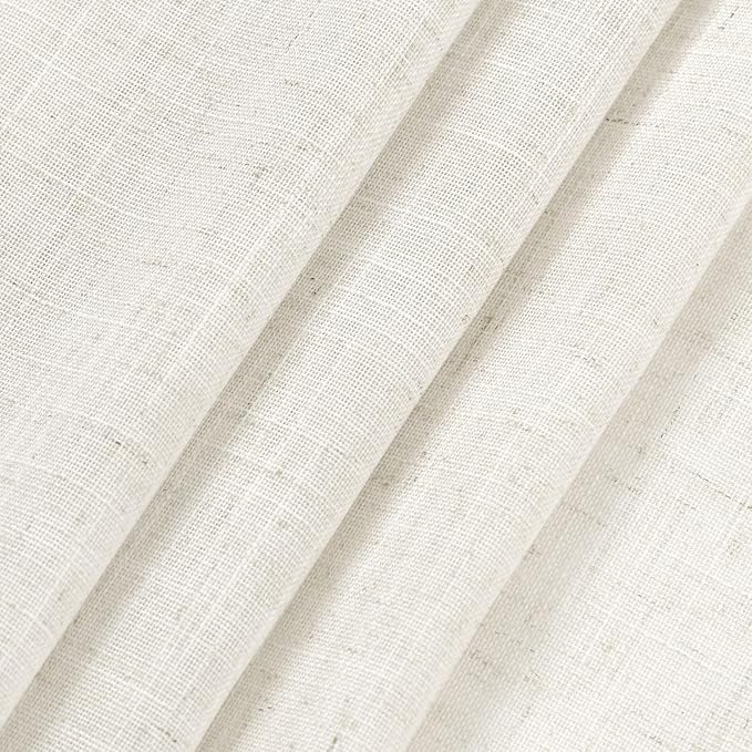 Cream Linen Curtains 66 Inch Length for Living Room 2 Panels Set Neutral Modern Farmhouse Window Curtain Semi Sheer Light Filtering Privacy Back Tab Rod Pocket Drapes for Bedroom Natural Ivory 52x66