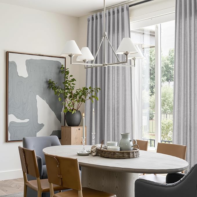 Extra Long Linen Curtains 102 Inches for Living Room Back Tab Semi Sheer Floor to Ceiling Light Filtering Curtain Boho Farmhouse Decor Window Drapes for Bedroom 2 Panels Gery