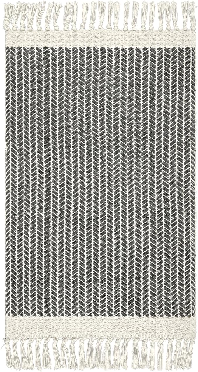 Lahome Boho Bathroom Rugs, Small 2x3 Front Door Mat for Kitchen, Washable | Indoor Entryway Area Rug Woven Cotton with Tassels, Farmhouse Non Shedding Grey Throw Low Pile Carpet for Bath Entry Laundry