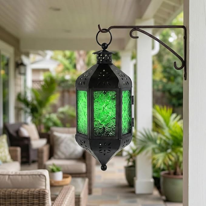 Vela Lanterns Decorative Outdoor Hanging Tea Light Candle Holder, Green, M