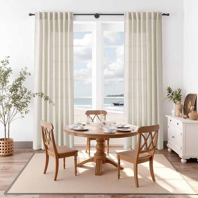 Vanilla Linen Curtains for Living Room 72 Inches Long Luxury Light Filtering Semi Sheer Curtain Back Tab Modern Farmhouse Decor Elegant Coastal Drapes for Bedroom Office 52x72, 2 Panels