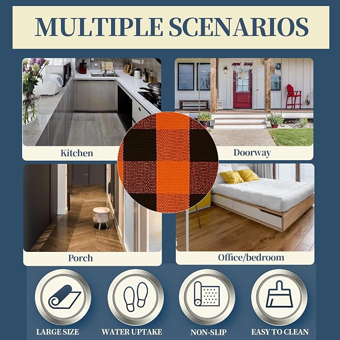SEEKSEE Buffalo Plaid Outdoor Rug 27.5x43 Orange and Black Front Door Mat, Layering Rug for Porch, Halloween Doormat, Front Porch Rug for Outdoor Entrance Entryway Patio Porch Decor
