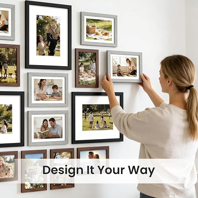 upsimples Picture Frames set of 19, Including 8x10, 5x7, 4x6 Rustic Frame | Black Brown Gray Multi Picture Frames Collage Wall Decor , Gallery Wall Frame Set, Gift For Christmas, Mothers' day, Wedding