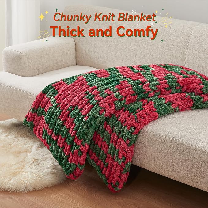 Negwoo Chunky Knit Throw Blanket, Knitted Throw Chenille Yarn, 40"*50" | Soft Thick Cable Knitted Blankets, Handmade Big Thick Blanket, Machine Washable Cute Comfy Blanket for Home Decor, X stripe