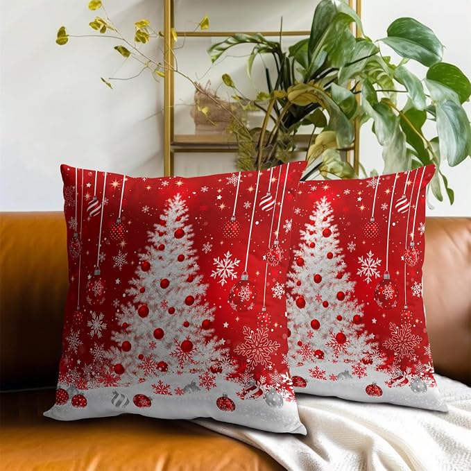 Giwawa Red Christmas Double Sided Pillow Covers Set of 2 18x18 Inch