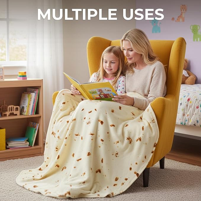 Zulay Kitchen Giant Double Sided Tortilla Blanket with Drawstring Bag - Novelty Blanket for Adults & Kids - Soft Flannel Round Tortilla Blanket for Indoors, Outdoors, Home 285 GSM - 71 Inches