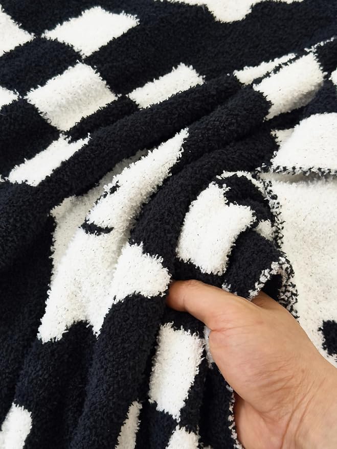 Ultra Soft Cozy Checkered Ghost Halloween Knitted Baby Blanket Fluffy Microfiber Checkerboard Bed Blanket Lightweight Both Sides t for Couch Sofa Bed 30"X40"Black
