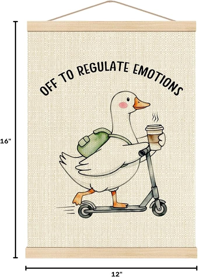 Boat Wades Funny Mental Health Goose Wall Art Poster Hanger Frame, Off to Regulate Emotions Coffee Scooter Goose Wall Decor for Kids Room Therapy Counselor Office Classroom, 12x16 Inch