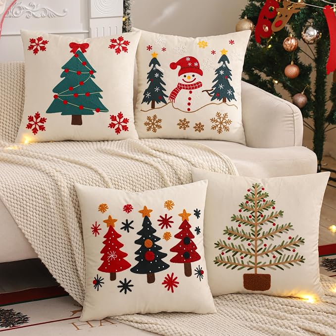 Christmas Throw Pillow Covers 18x18 Set of 2 Green and Red Trees