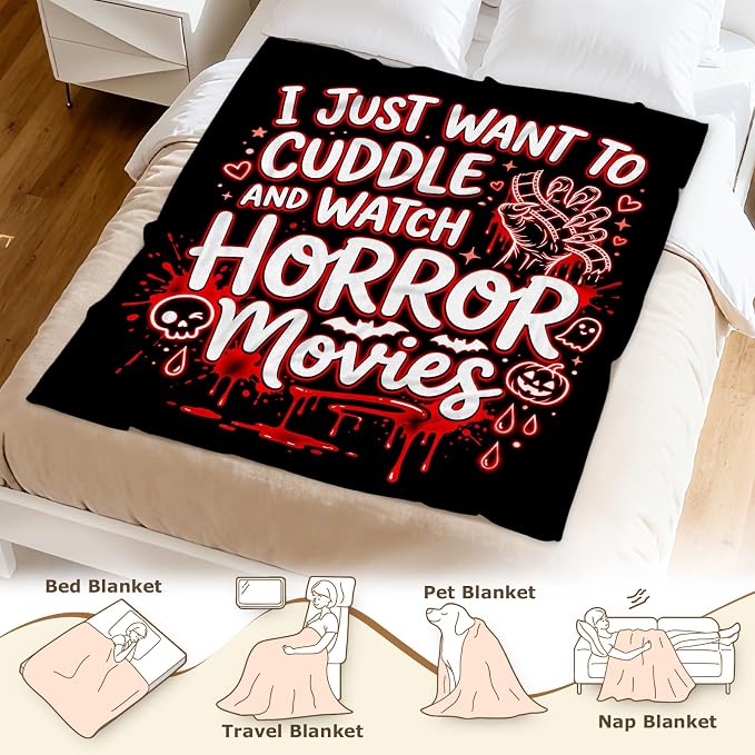 Aimego Horror Movies Blanket, Spooky Gifts for Scary Lovers, 50"x60" | Ultra-Soft Flannel Fleece Throw, All Seasons Cozy Leightweight Blanket for Sofa Bed Chair, Birthday Back to school Present