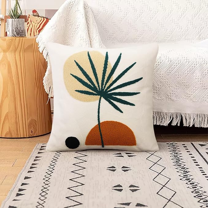 Merrycolor Boho Pillow Covers 20x20 Tufted Mid Century Modern Throw Pillow Covers Abstract Leaf Pillow Cover Bohemian Aesthetic Boho Pillows Decorative large Pillows for Couch Bed Sofa Living Room 1PC