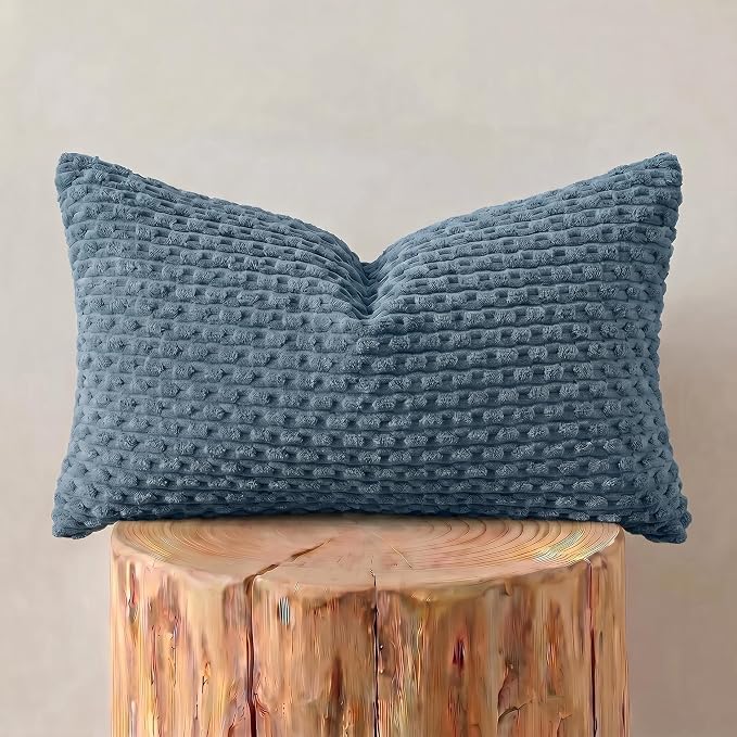 Fancy Homi 2 Packs Dusty Blue Long Lumbar Decorative Throw Pillow Covers 14x24 Inch for Couch Bed Sofa, Modern Farmhouse Boho Home Decor, Soft Cute Plush Corduroy Rectangle Cushion Case 35x60 CM