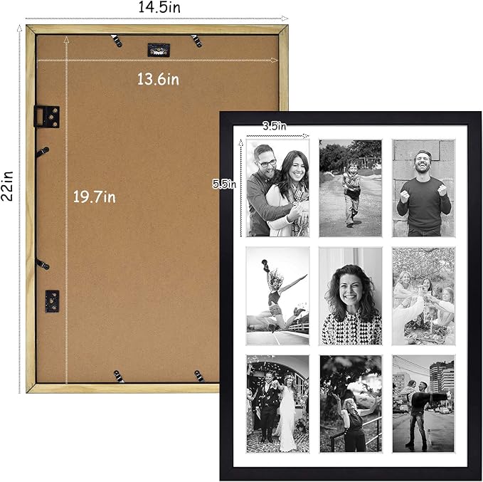 Golden State Art 9-Openings 4x6 Wood Collage Picture Frame Black
