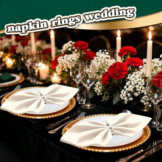 200 Pcs Silver Napkin Rings Bulk, Exquisite Round Napkin Ring Buckles, Suitable for Family Dinners, Weddings, Holiday Parties