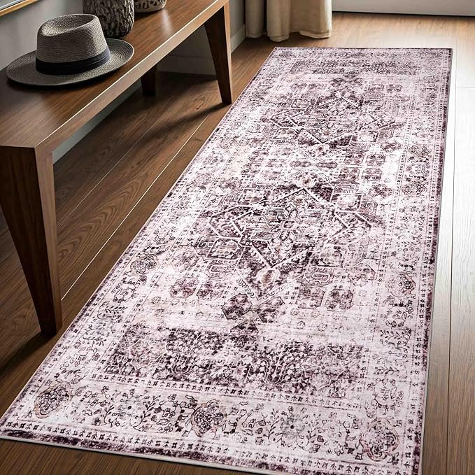 Machine Washable Area Rug, Soft & Durable, Non-Slip, Stain Resistant Rug for Bedroom, Living Room, Dining Room, High Traffic Areas, Eco- Friendly GRS Certified. (Brown/Neutral, 2.5' X 10')
