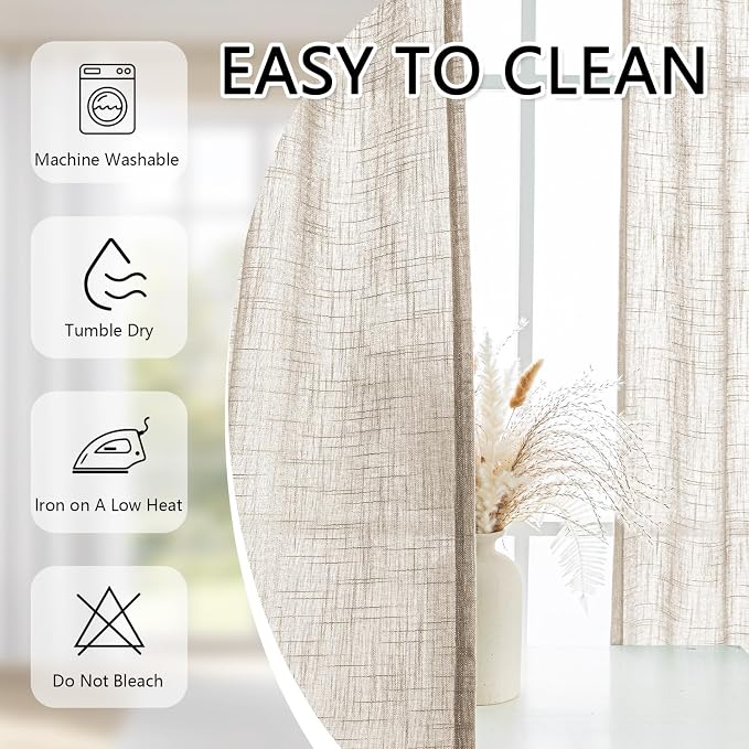 MYSKY HOME Semi Sheer Light Oatmeal Curtains 36 Inches Long for Kitchen 2 Panels, Light Filtering Cream Tiers Curtains Rod Pocket Neutral Window Drapes for Bathroom/Cafe/Basement, Taupe, 34 x 36 Inch