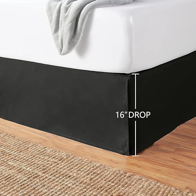 Amazon Basics Lightweight Pleated Bed Skirt, Machine Washable, Wrinkle and Fade Resistant, King, Black (Pack of 8)