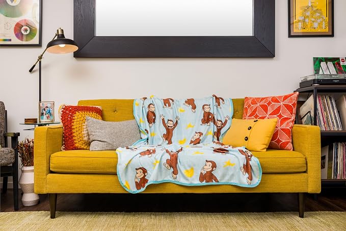 Silver Buffalo Curious George Monkey Banana, Fleece Throw Blanket, 45x60in | Soft and Cozy, 185 GSM