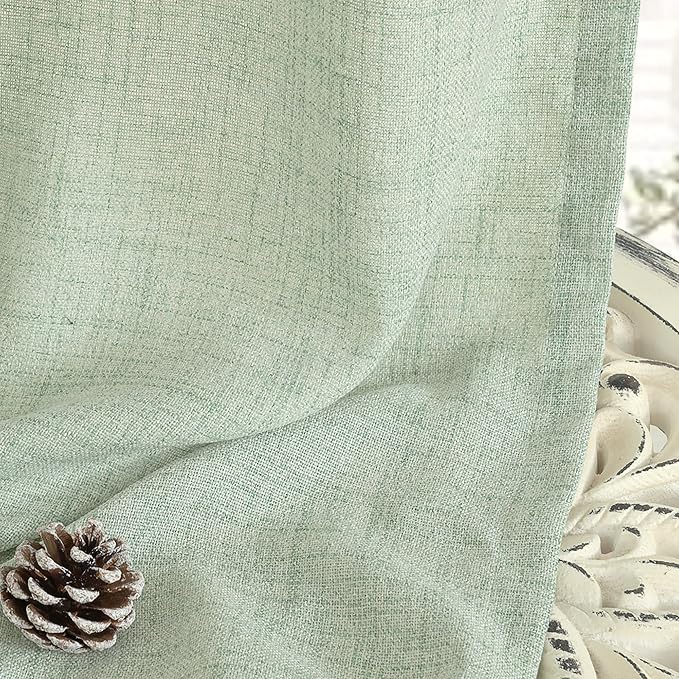 YoungsTex Sage Geen Kitchen Linen Curtains 36 Inch Length, Light Filtering Short Burlap Textured Drapes for Cafe Bathroom Small Window Rustic Country with Pinch Pleated, 2 Panels, 40 X 36 Inch