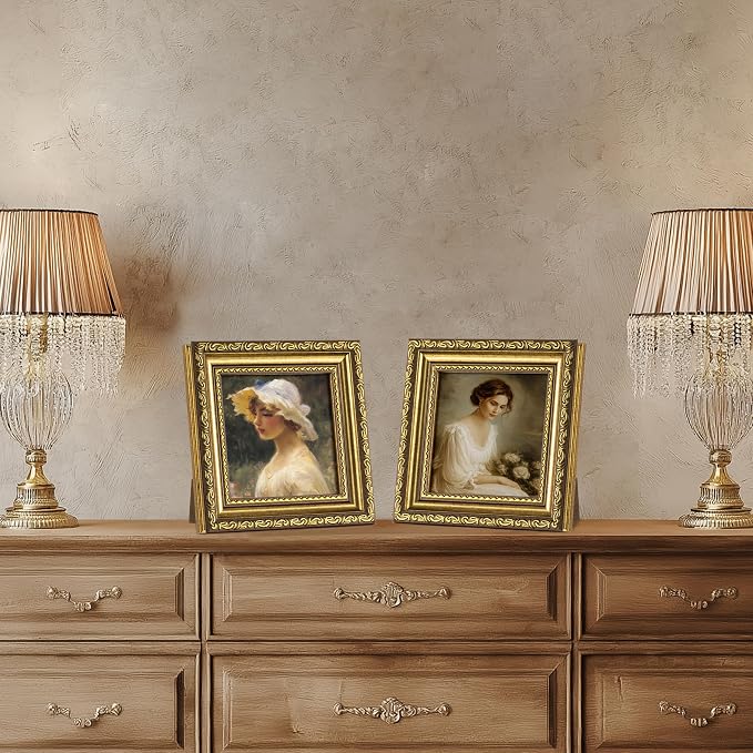 eletecpro 4x4 Vintage Picture Frame, Glass Cover, Gold, 2-Pack
