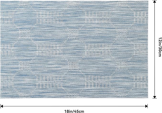 Leetaltree Alice Blue Placemats Set of 6 - Heat Resistant Non-Slip Place mats for Dining Table, Washable Durable PVC Vinyl Woven Table Mats(Jacquard Blue, 6)