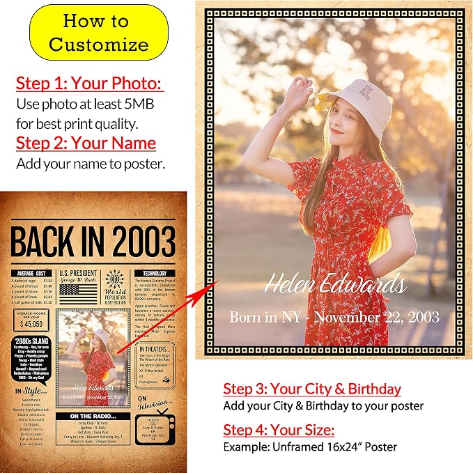 Back in 2003 Poster Sign, Personalized Birthday Gifts Idea, Custom 2003 Historical Birthday Newspaper, Born in 2003 Birthday Party Decorations, Fun Fact for the Day You Were Born, Decor Art Print