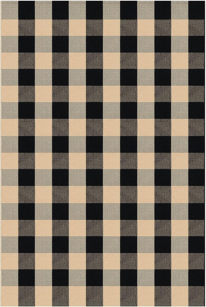 KILOCOCO Buffalo Plaid Checkered Rug 4x6 ft Front Door Rug, Brown and Black | Machine Washable Front Porch Rug, Outdoor Indoor Living Room Rug, Cotton Low Pile Rugs for Kitchen Patio Dining Room